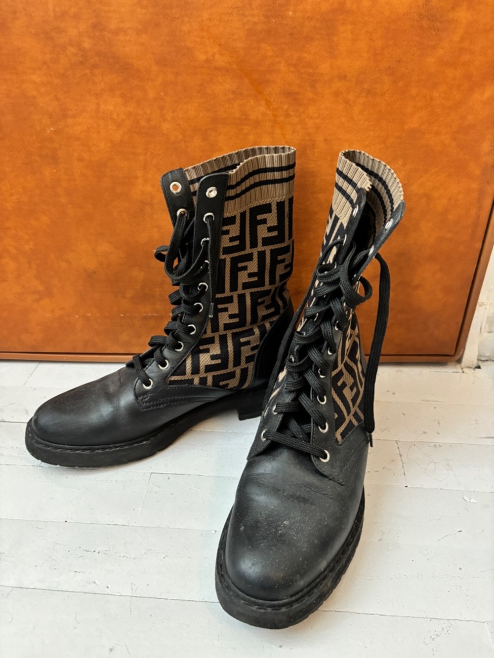 Fendi Zucca FF Logo Combat Boots